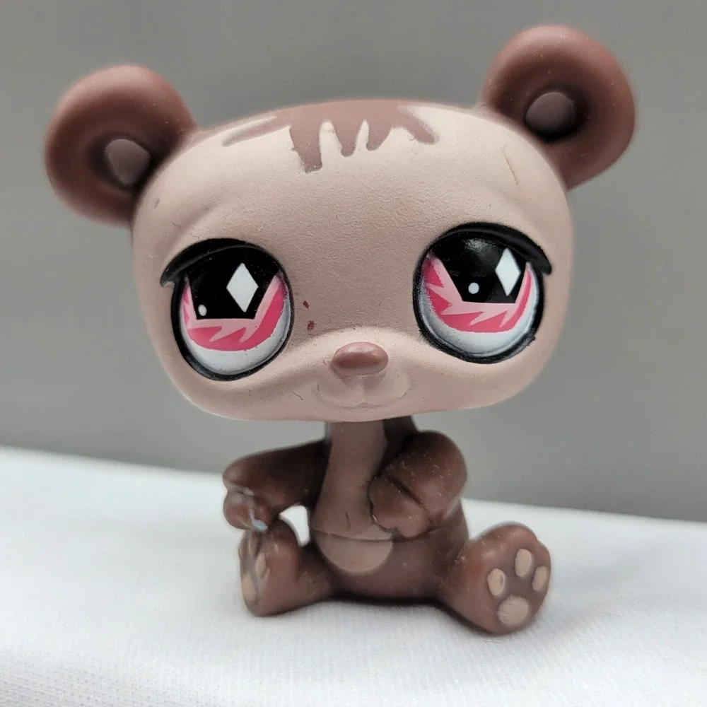 Littlest Pet Shop LPS #594 Panda Bear Figurine Hasbro Toy Tan Brown Pink Eyes